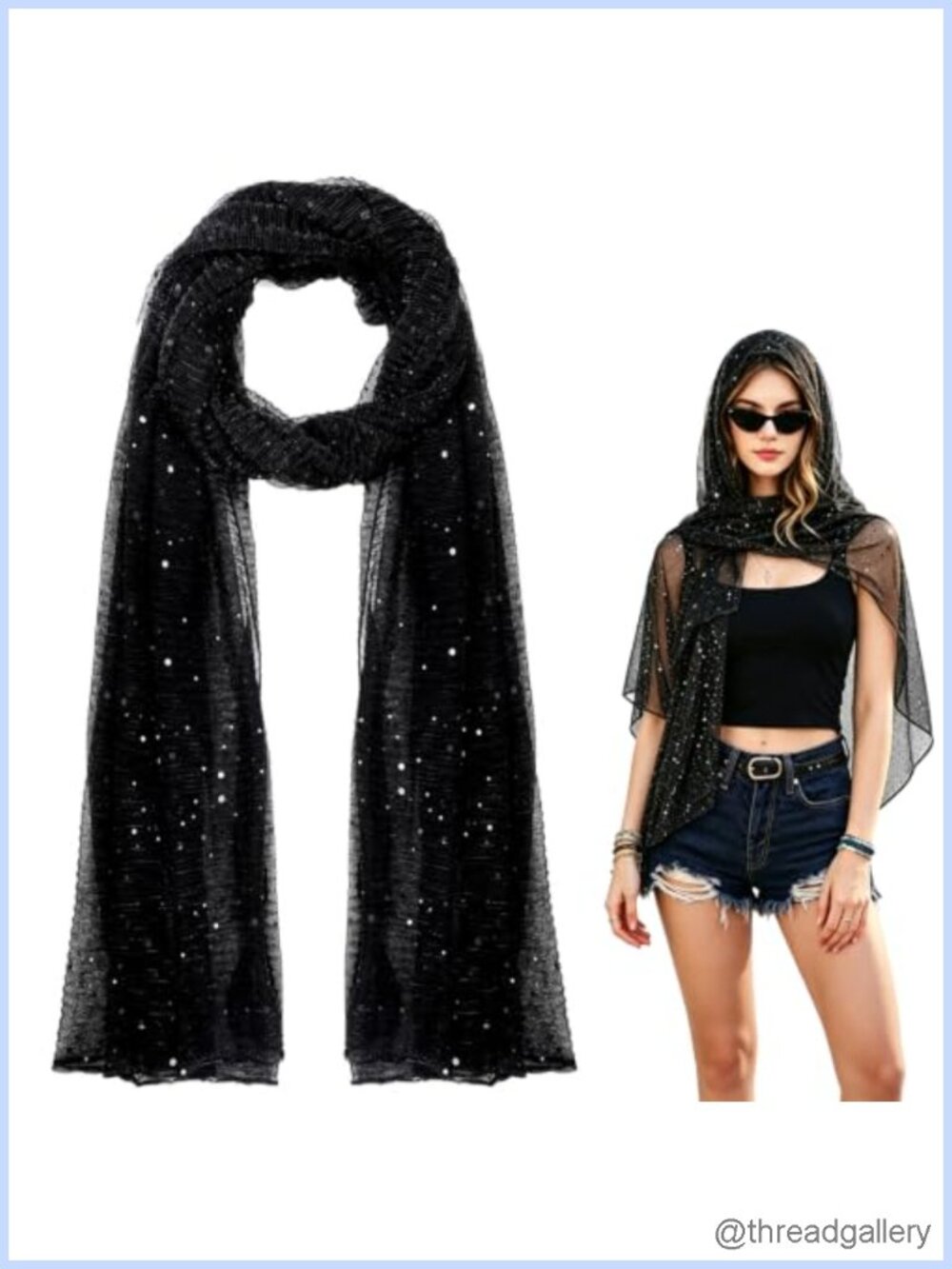 Sequin Rave Scarf, Lightweight Polyester Shawl Wrap Headscarf for Evening